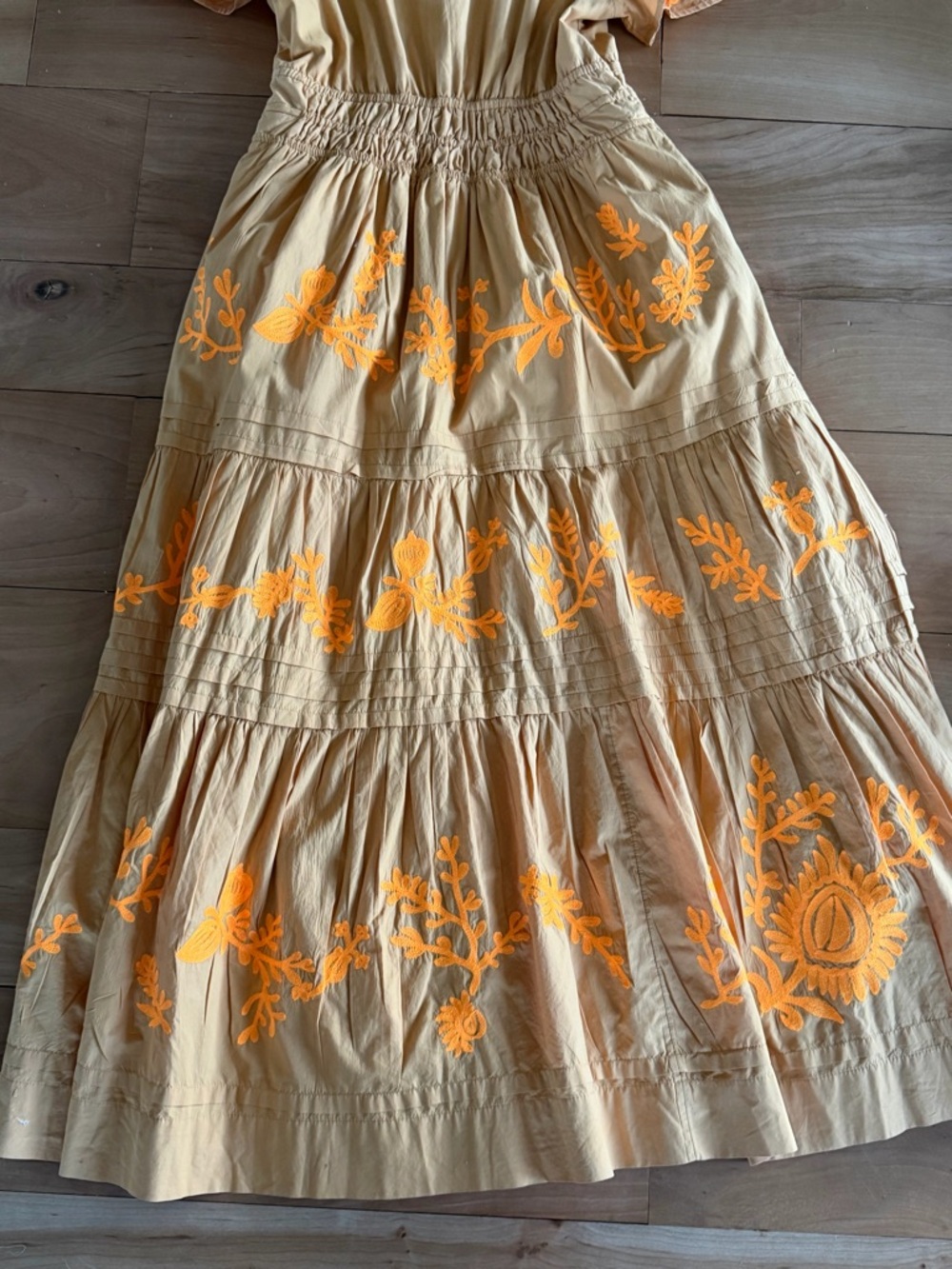 Anthropologie Women's Somerset Pleated Orange Embroidered Floral Maxi Dress XSP - Picture 10 of 16